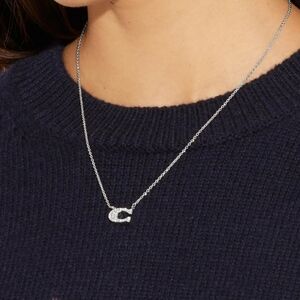 Coach Pave Silver Necklace Logo Crystal Pendant Nwt